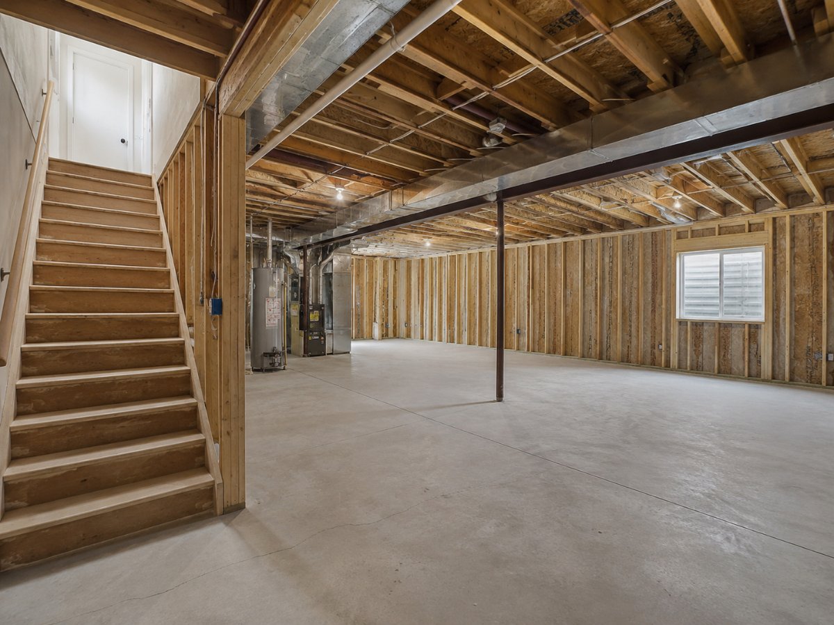Unfinished framed basement before remodeling